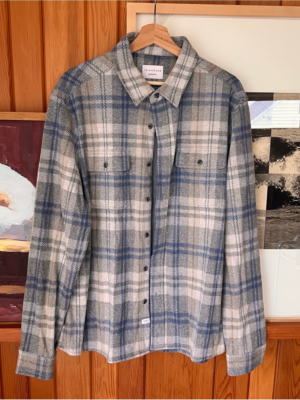 7Diamonds Men’s Grey & Blue Plaid Button-Up Shirt Jacket